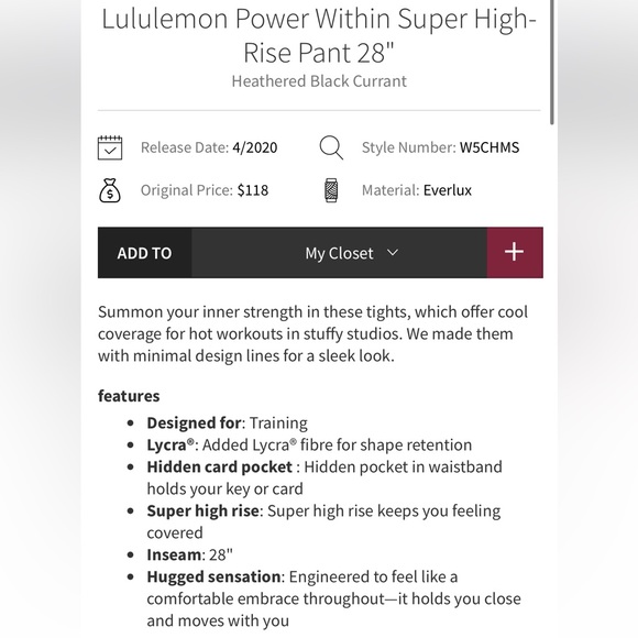 Lululemon Power Within Super High-Rise 28" in Heathered Black Currant - Size 4 - Picture 15 of 15
